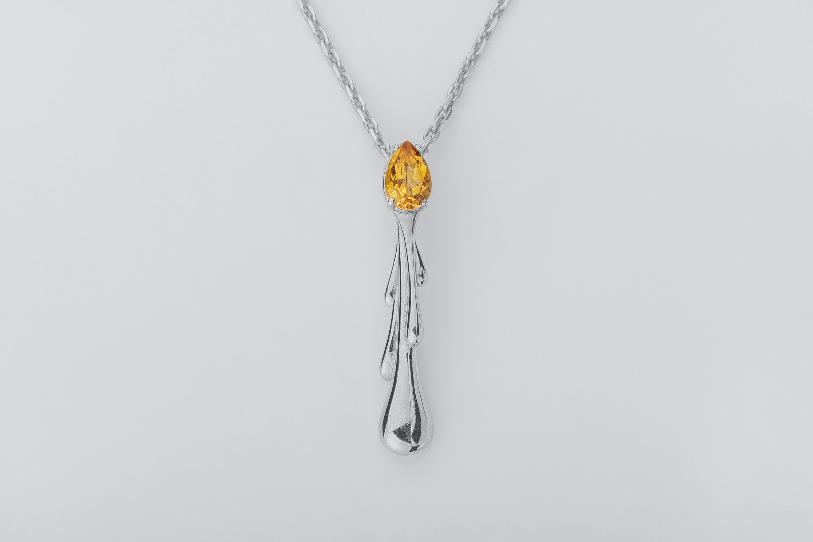 Candle Flame Citrine Pendant, Rhodium plated 925 silver - vikingworkshop