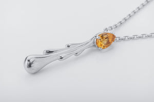 Candle Flame Citrine Pendant, Rhodium plated 925 silver - vikingworkshop