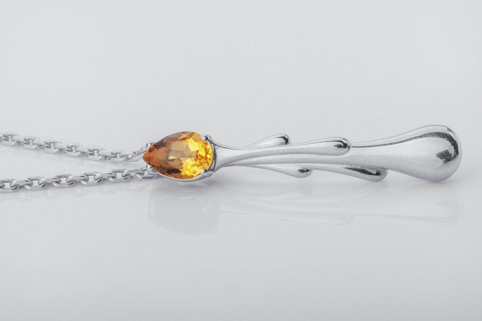 Candle Flame Citrine Pendant, Rhodium plated 925 silver - vikingworkshop