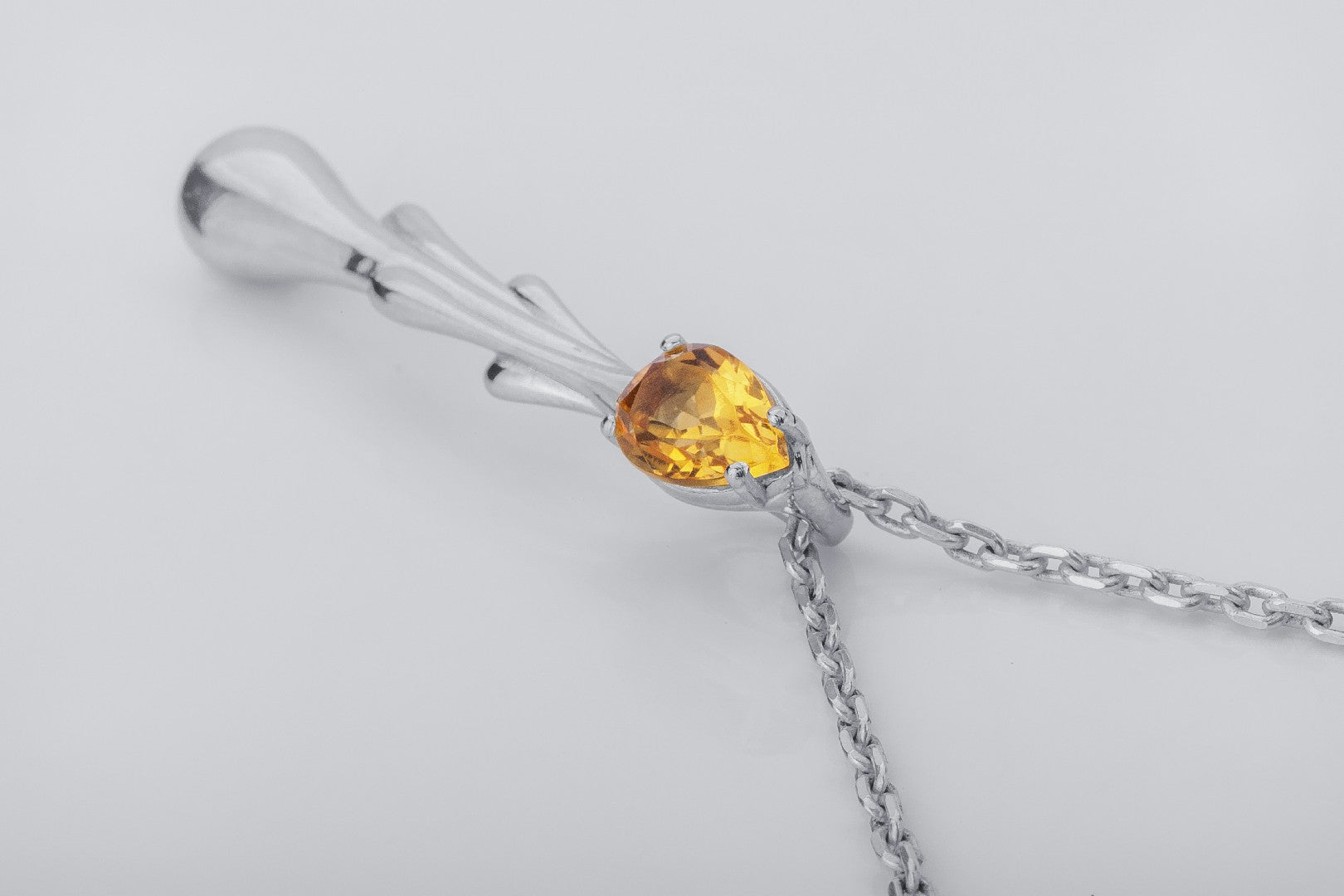 Candle Flame Citrine Pendant, Rhodium plated 925 silver - vikingworkshop