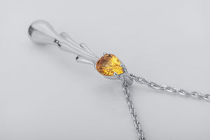 Candle Flame Citrine Pendant, Rhodium plated 925 silver - vikingworkshop