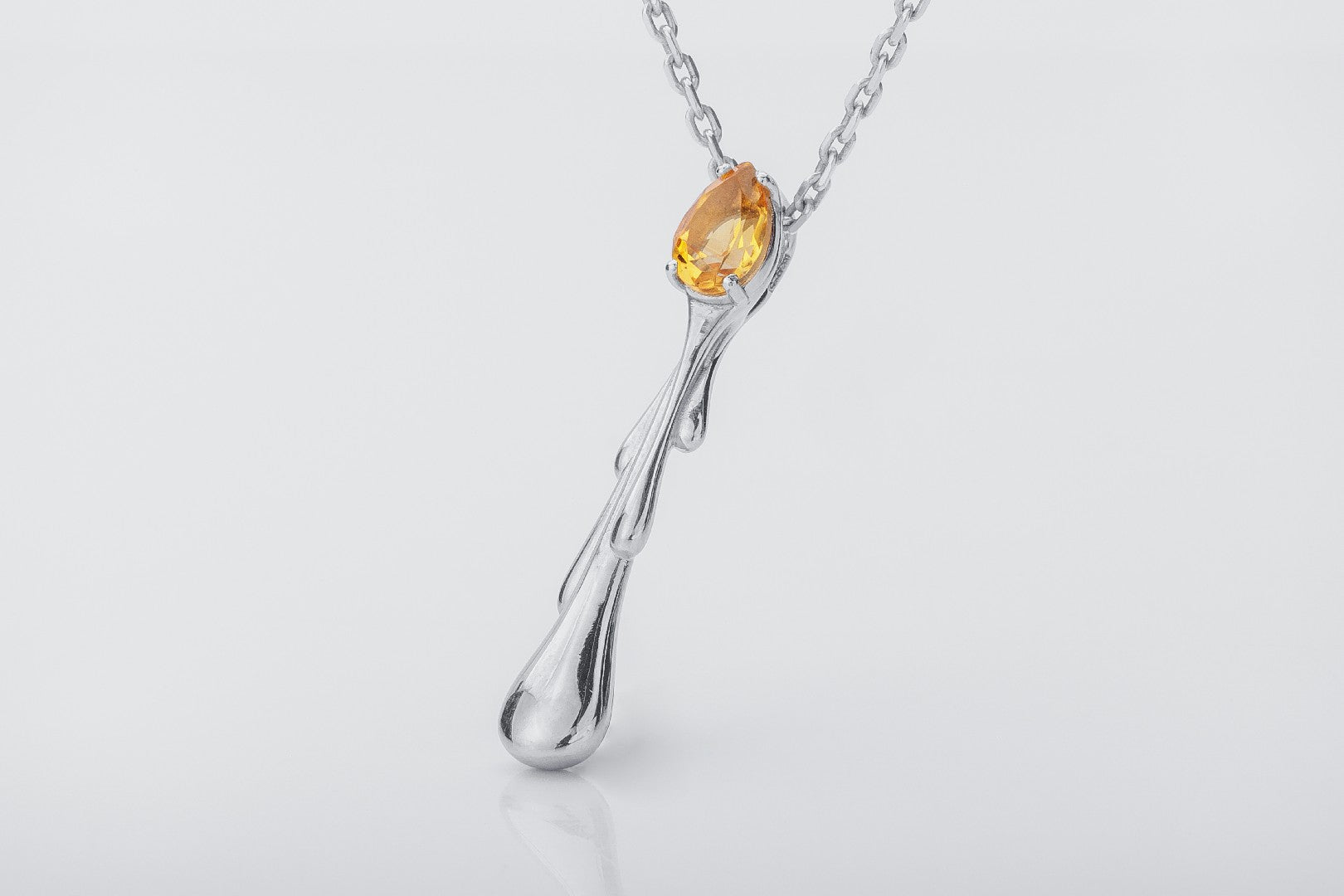 Candle Flame Citrine Pendant, Rhodium plated 925 silver - vikingworkshop