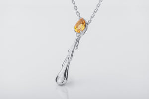 Candle Flame Citrine Pendant, Rhodium plated 925 silver - vikingworkshop