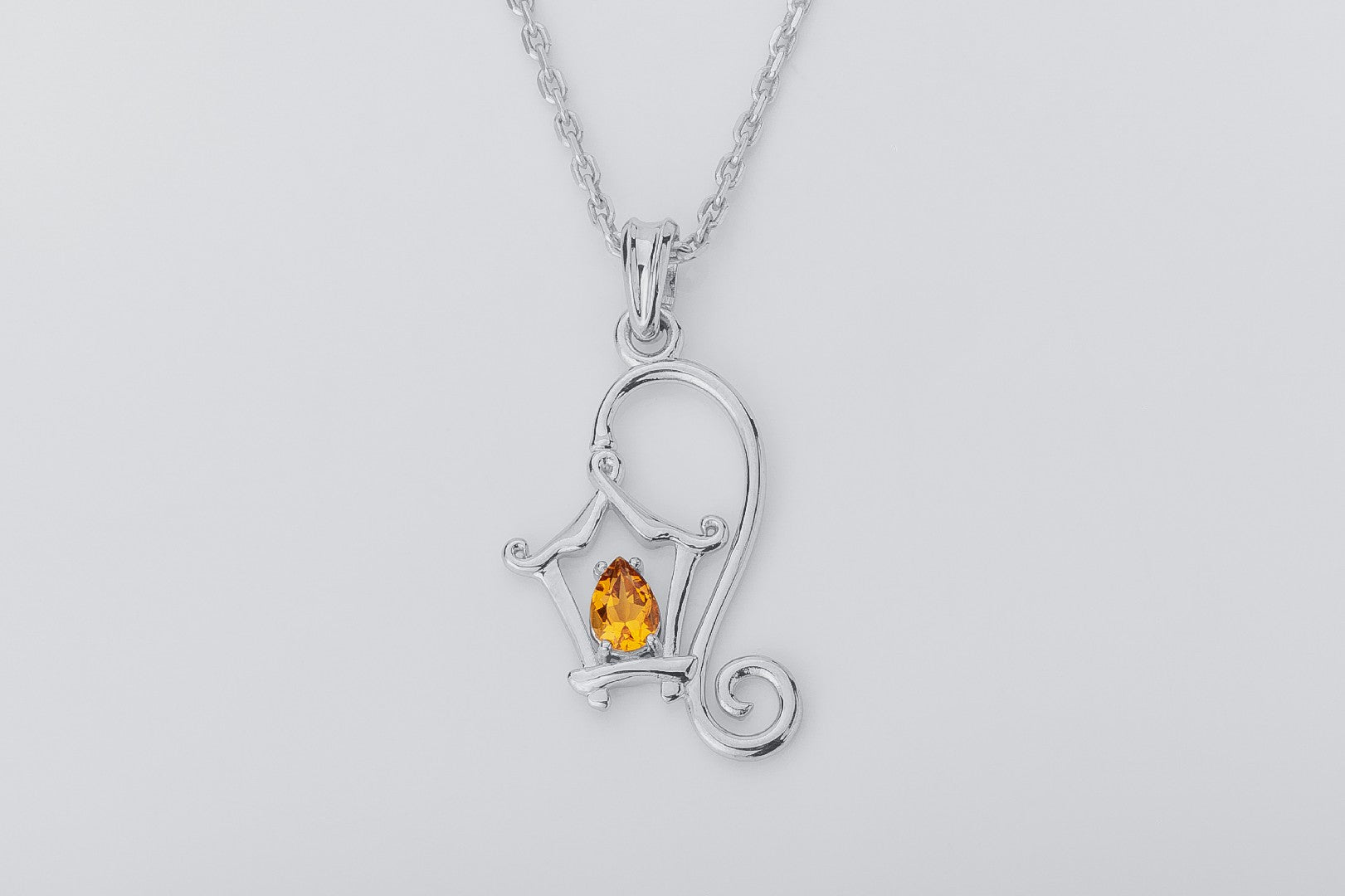 Lamplighter Candle Pendant with Citriine Gem, Rhodium Plated 925 silver - vikingworkshop