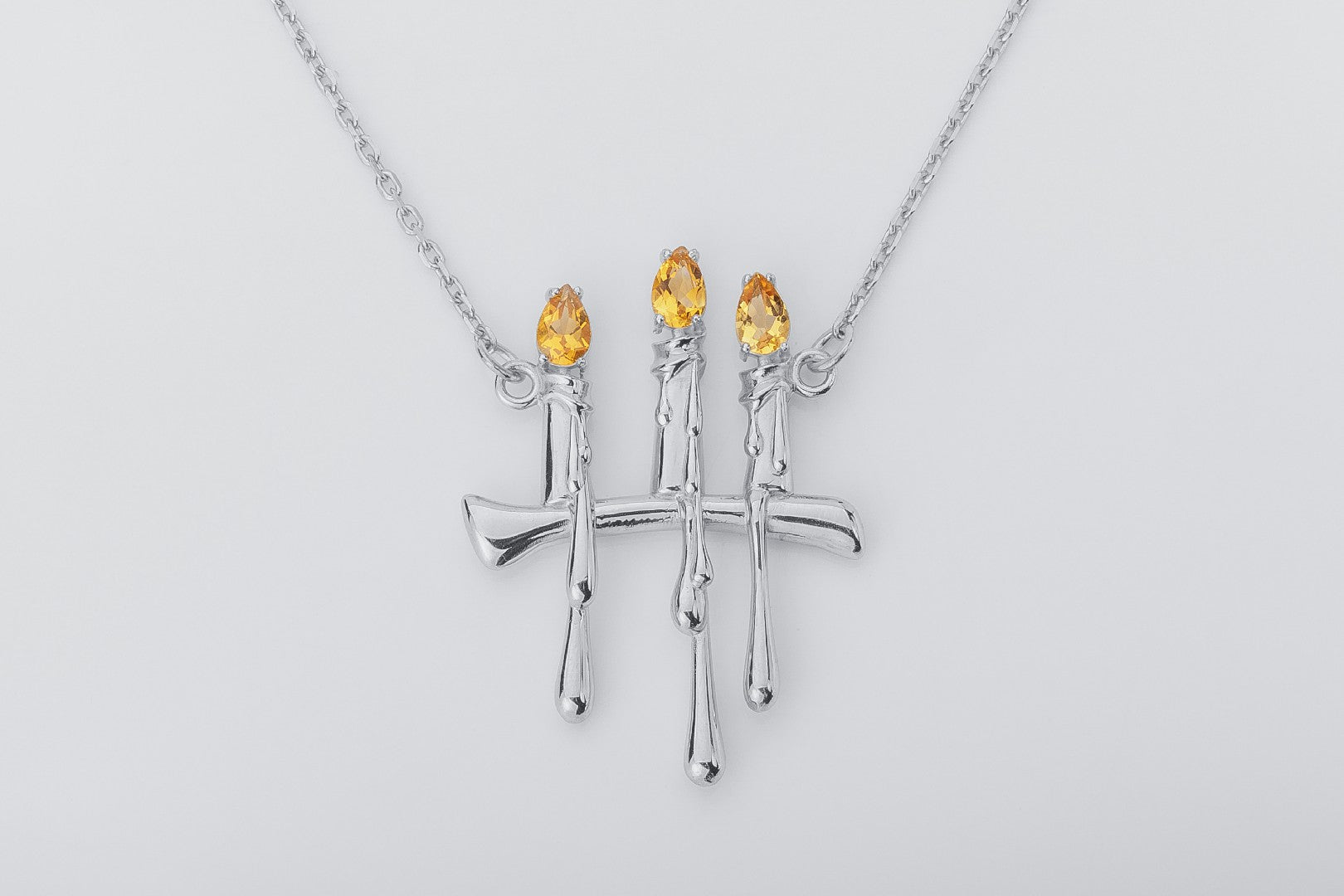 Molten Candles Pendant with Citrine Gems, Rhodium plated 925 Silver