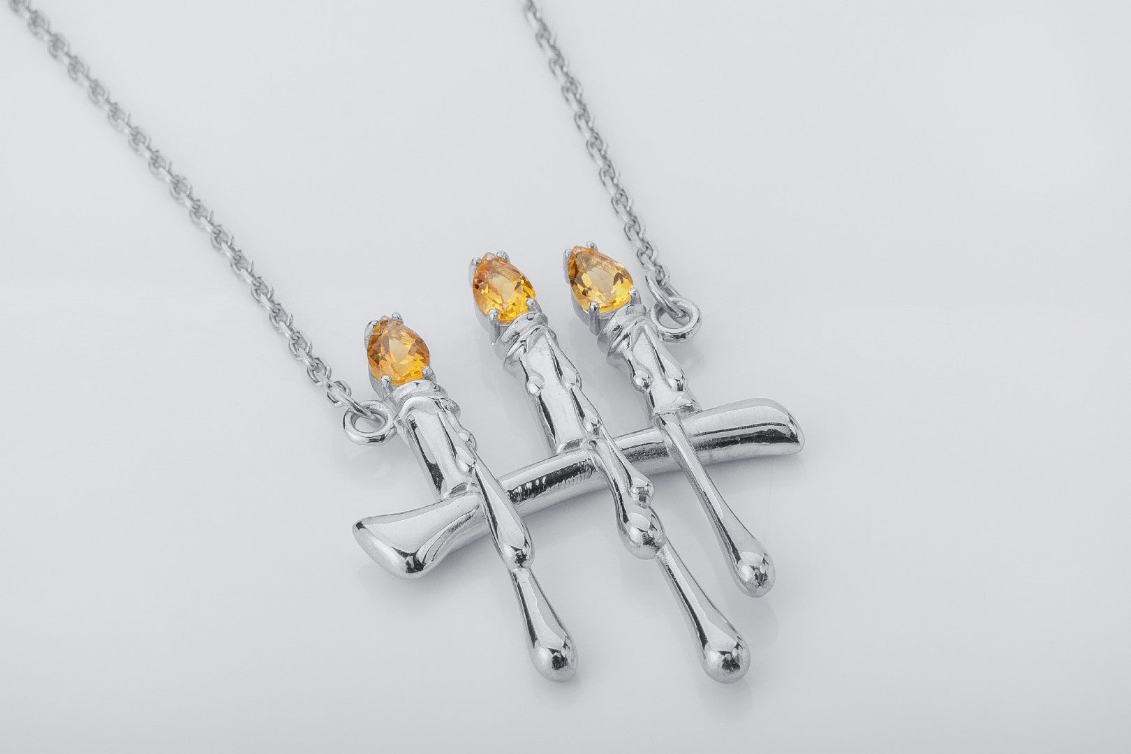 Molten Candles Pendant with Citrine Gems, Rhodium plated 925 Silver