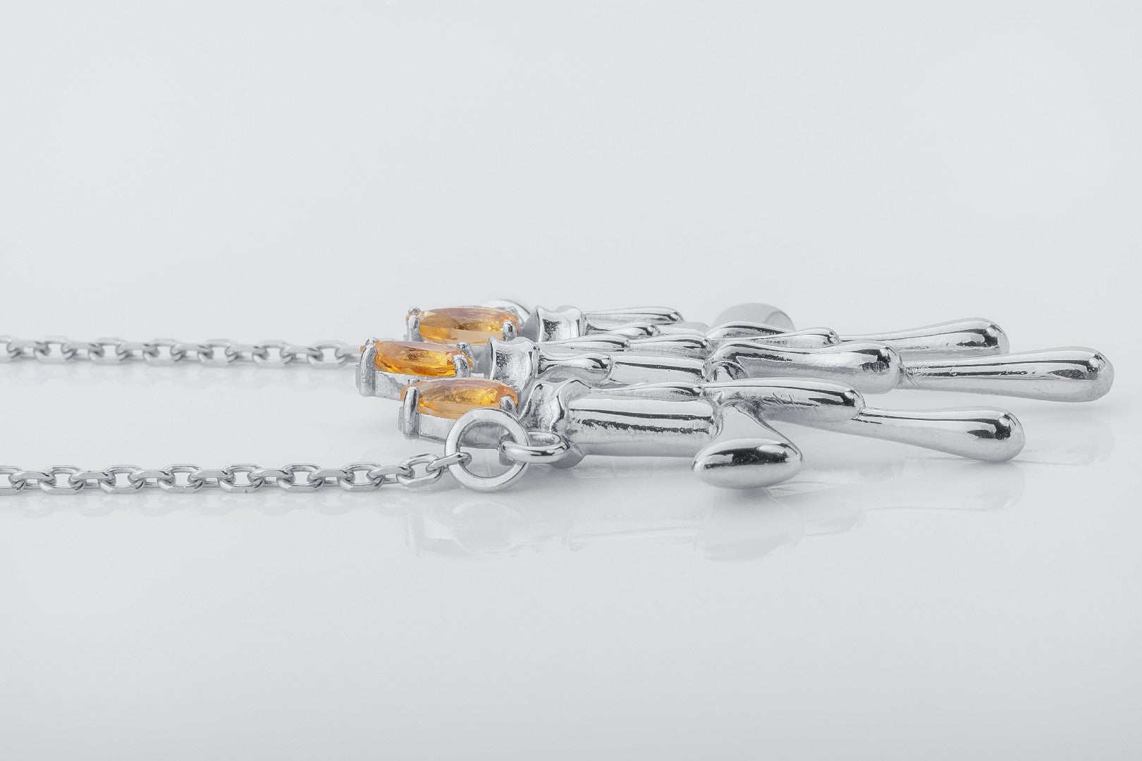 Molten Candles Pendant with Citrine Gems, Rhodium plated 925 Silver - vikingworkshop