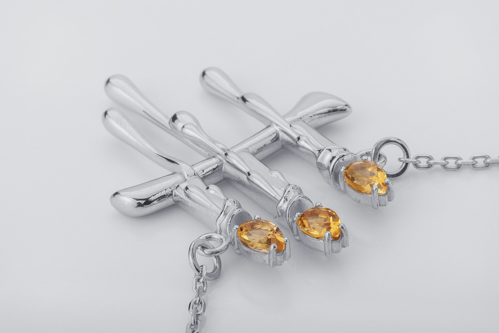 Molten Candles Pendant with Citrine Gems, Rhodium plated 925 Silver - vikingworkshop