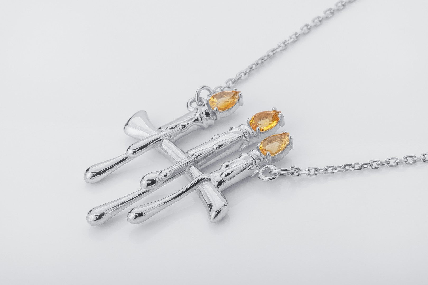 Molten Candles Pendant with Citrine Gems, Rhodium plated 925 Silver - vikingworkshop