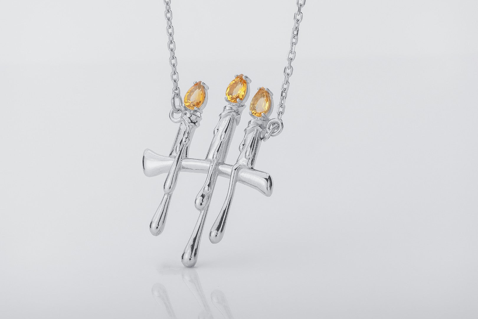 Molten Candles Pendant with Citrine Gems, Rhodium plated 925 Silver - vikingworkshop