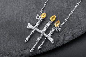 Molten Candles Pendant with Citrine Gems, Rhodium plated 925 Silver - vikingworkshop