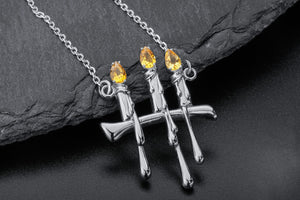 Molten Candles Pendant with Citrine Gems, Rhodium plated 925 Silver - vikingworkshop