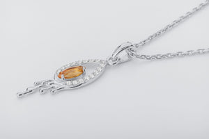 Candle Flame Citrine Pendant with wax Droplets, Rhodium plated 925 silver - vikingworkshop