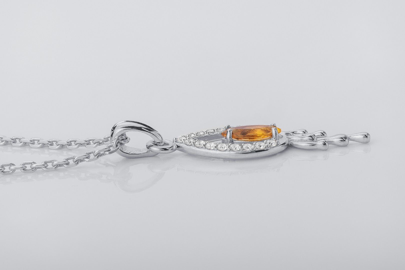 Candle Flame Citrine Pendant with wax Droplets, Rhodium plated 925 silver - vikingworkshop