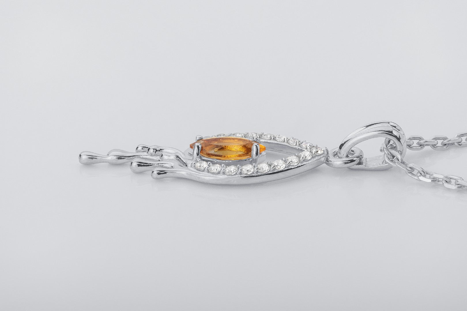 Candle Flame Citrine Pendant with wax Droplets, Rhodium plated 925 silver - vikingworkshop