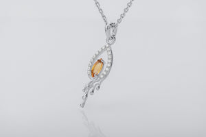 Candle Flame Citrine Pendant with wax Droplets, Rhodium plated 925 silver - vikingworkshop