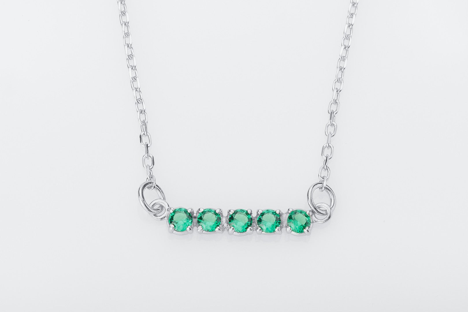 Minimalistic Necklace with Green Gems, 925 Silver - vikingworkshop