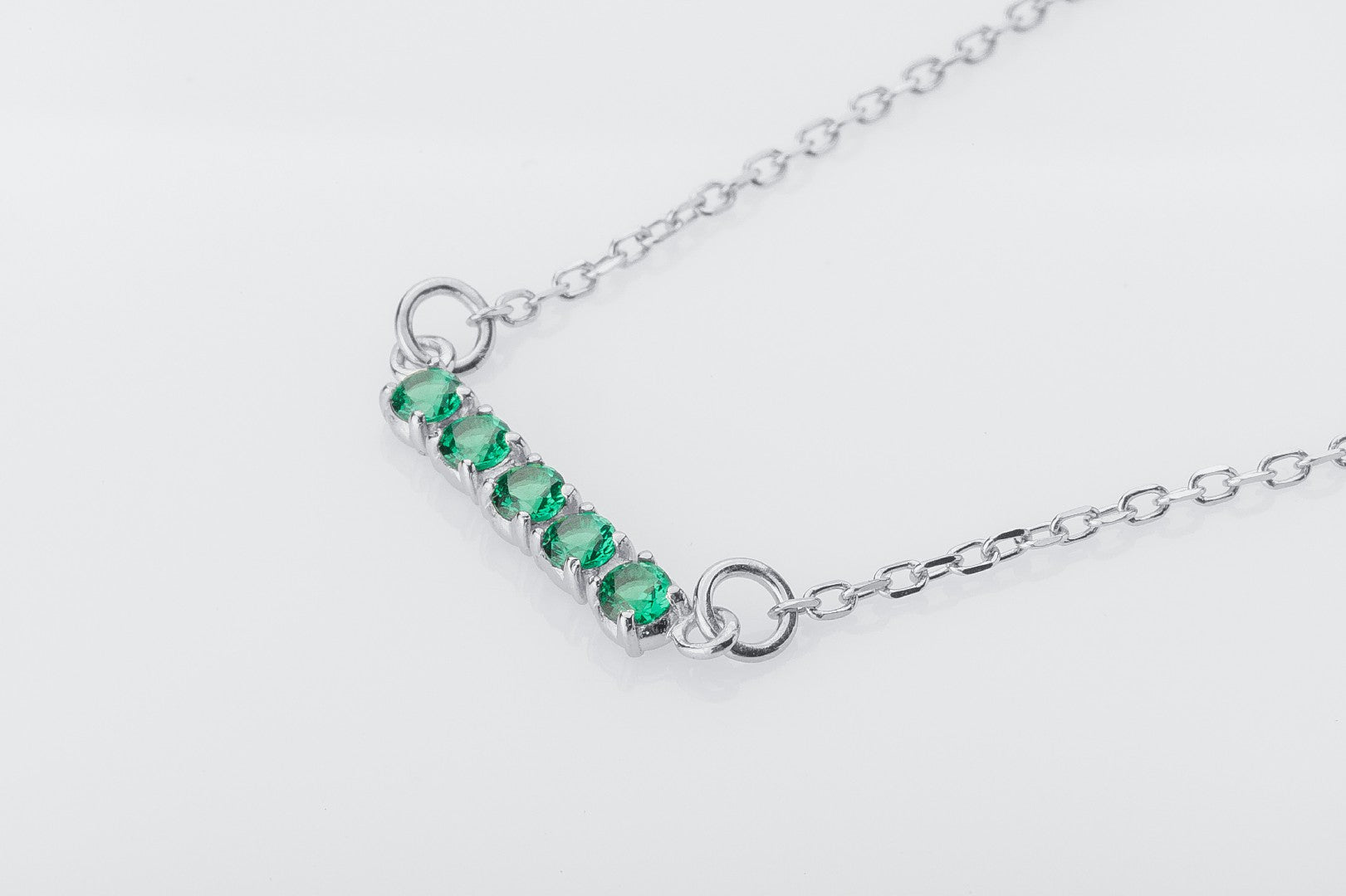 Minimalistic Necklace with Green Gems, 925 Silver - vikingworkshop