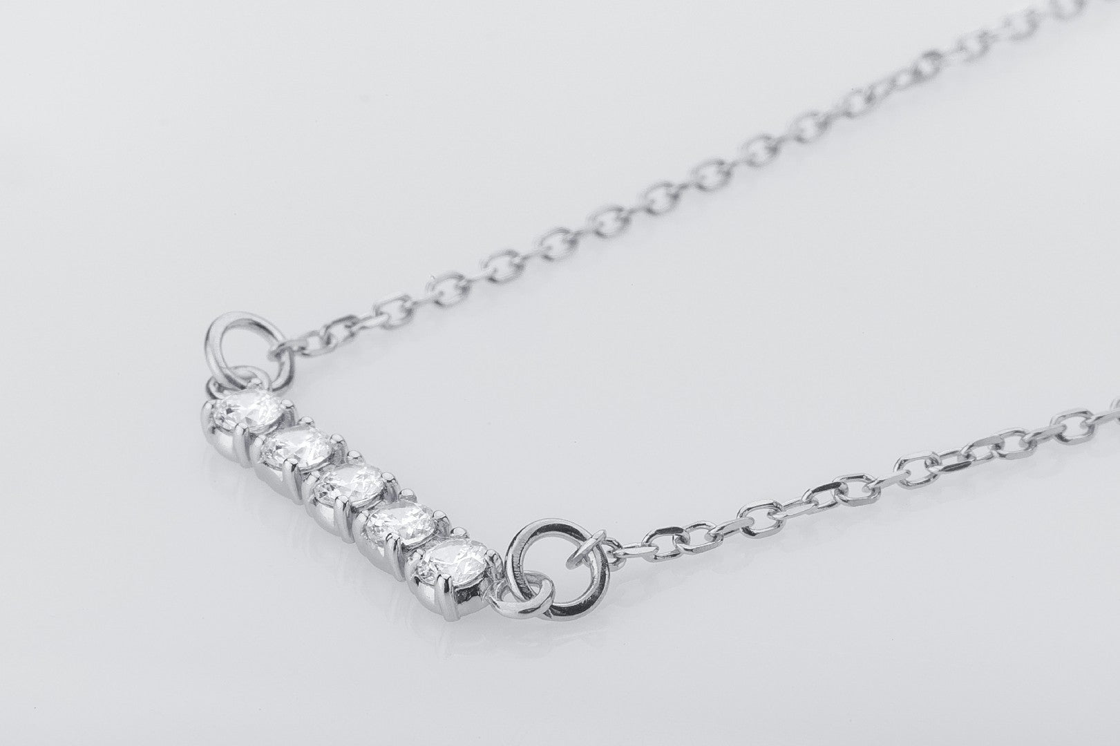 Minimalistic Necklace with Clear Gems, 925 Silver - vikingworkshop