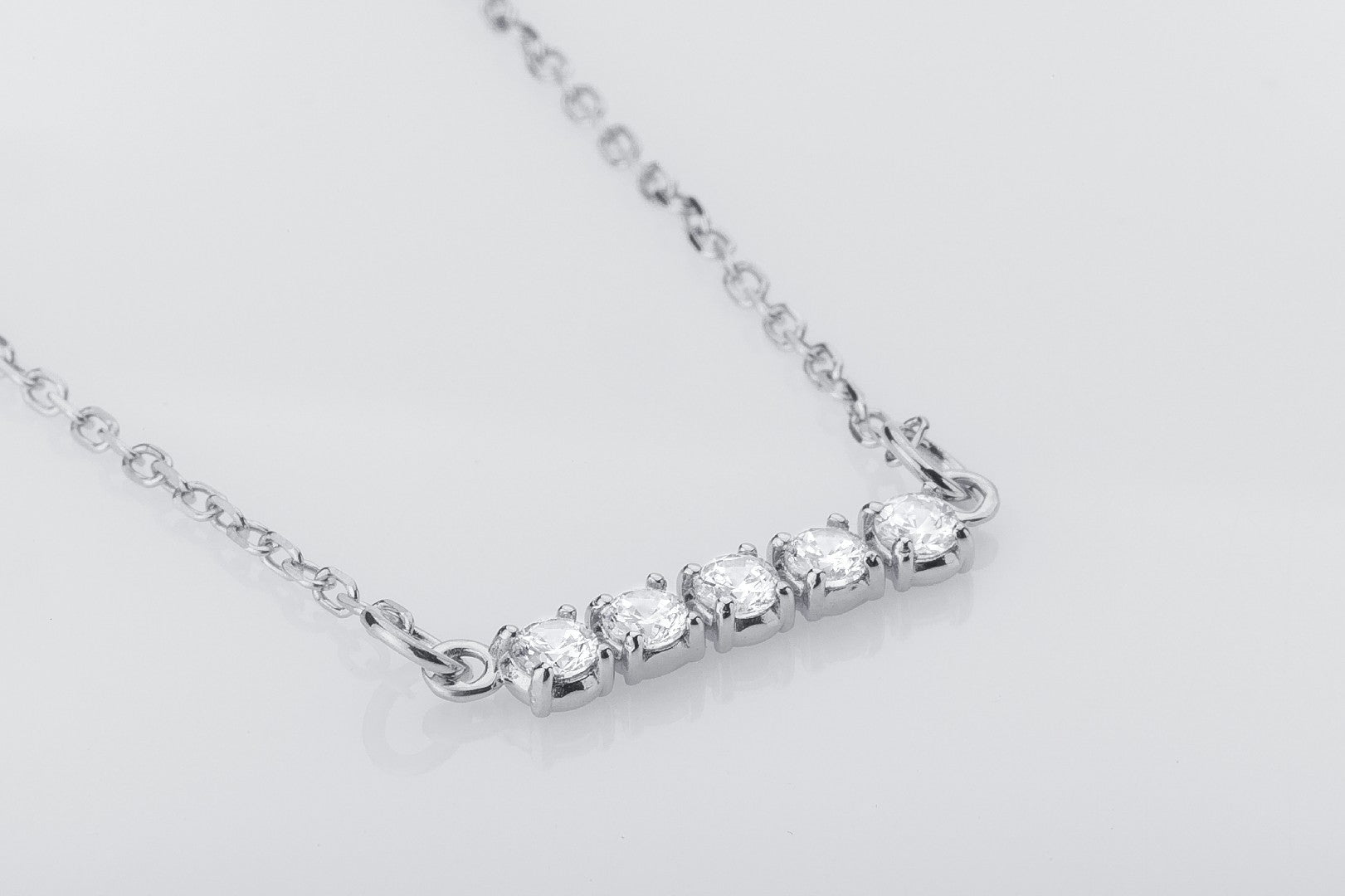 Minimalistic Necklace with Clear Gems, 925 Silver - vikingworkshop