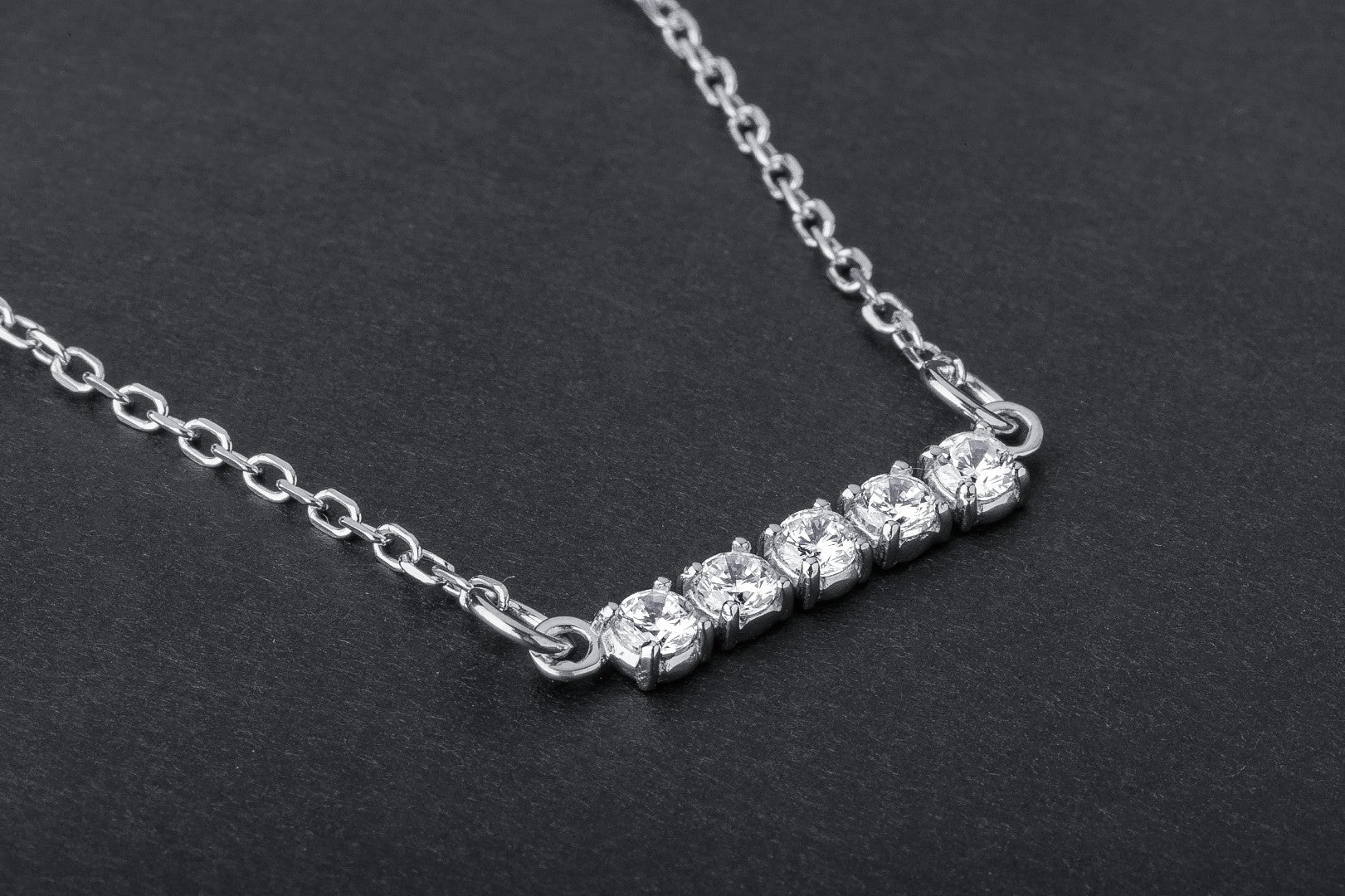 Minimalistic Necklace with Clear Gems, 925 Silver - vikingworkshop