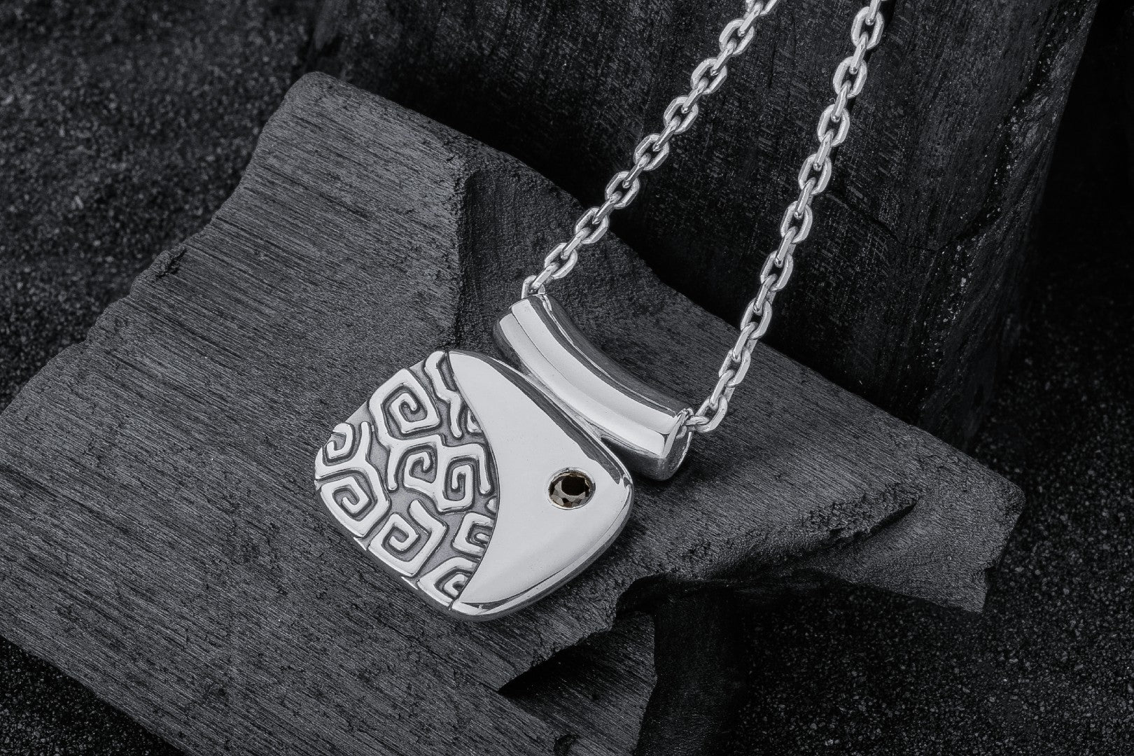 Calm and Angry Sea Pendant with Gem, 925 Silver - vikingworkshop