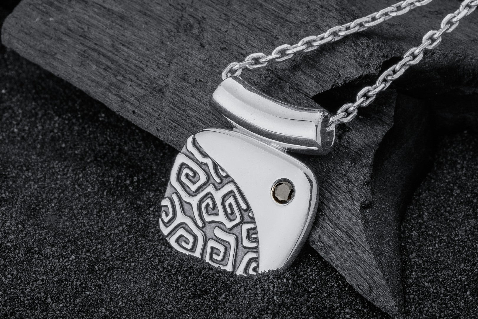 Calm and Angry Sea Pendant with Gem, 925 Silver - vikingworkshop