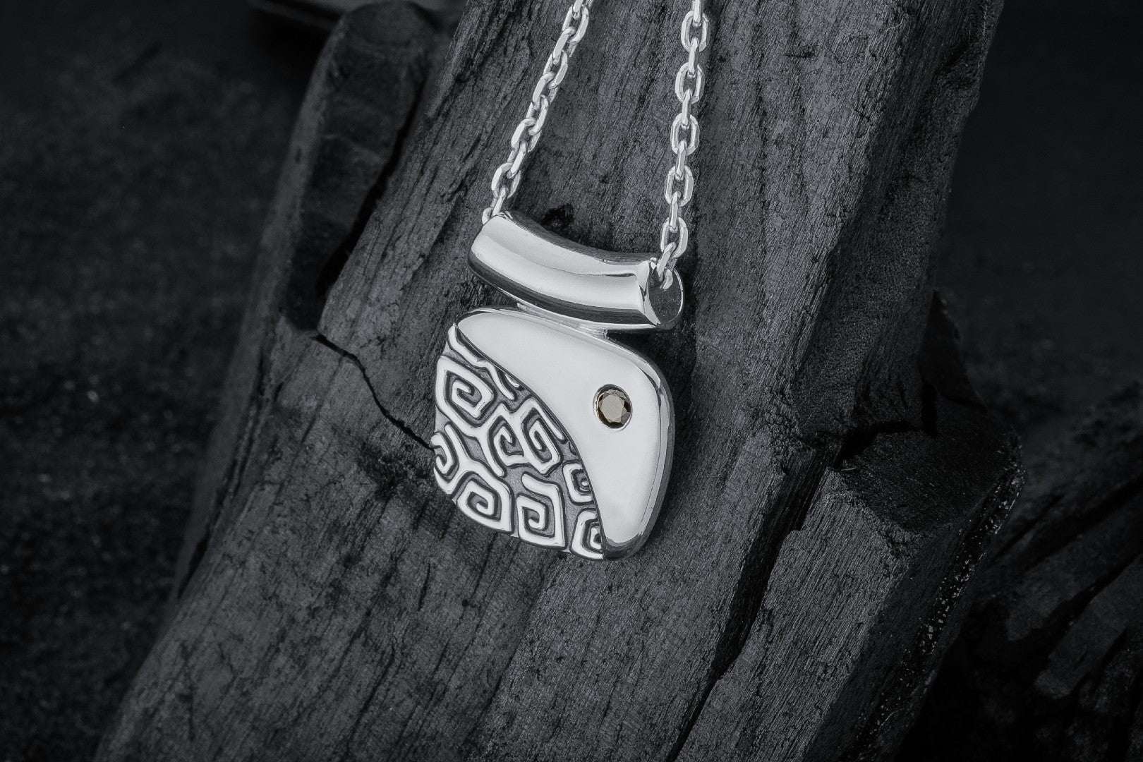 Calm and Angry Sea Pendant with Gem, 925 Silver - vikingworkshop