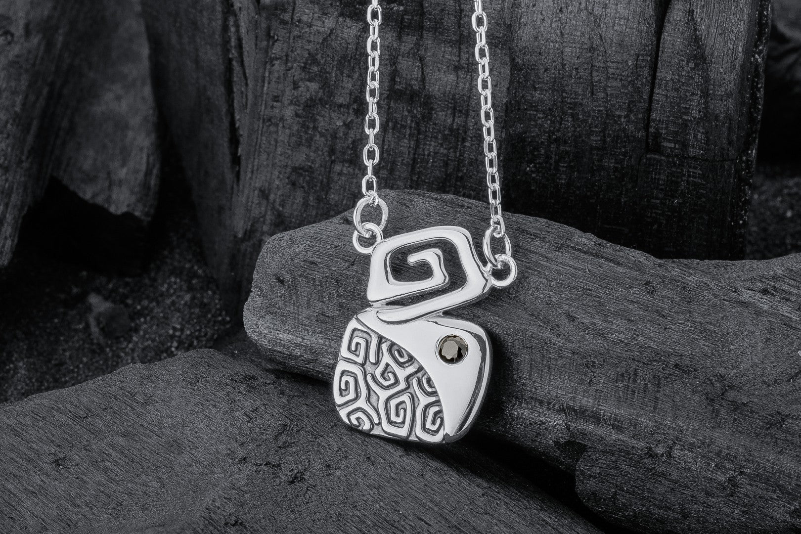 Calm and Angry Black Sea Pendant with Whirlpool and Gem, 925 Silver - vikingworkshop