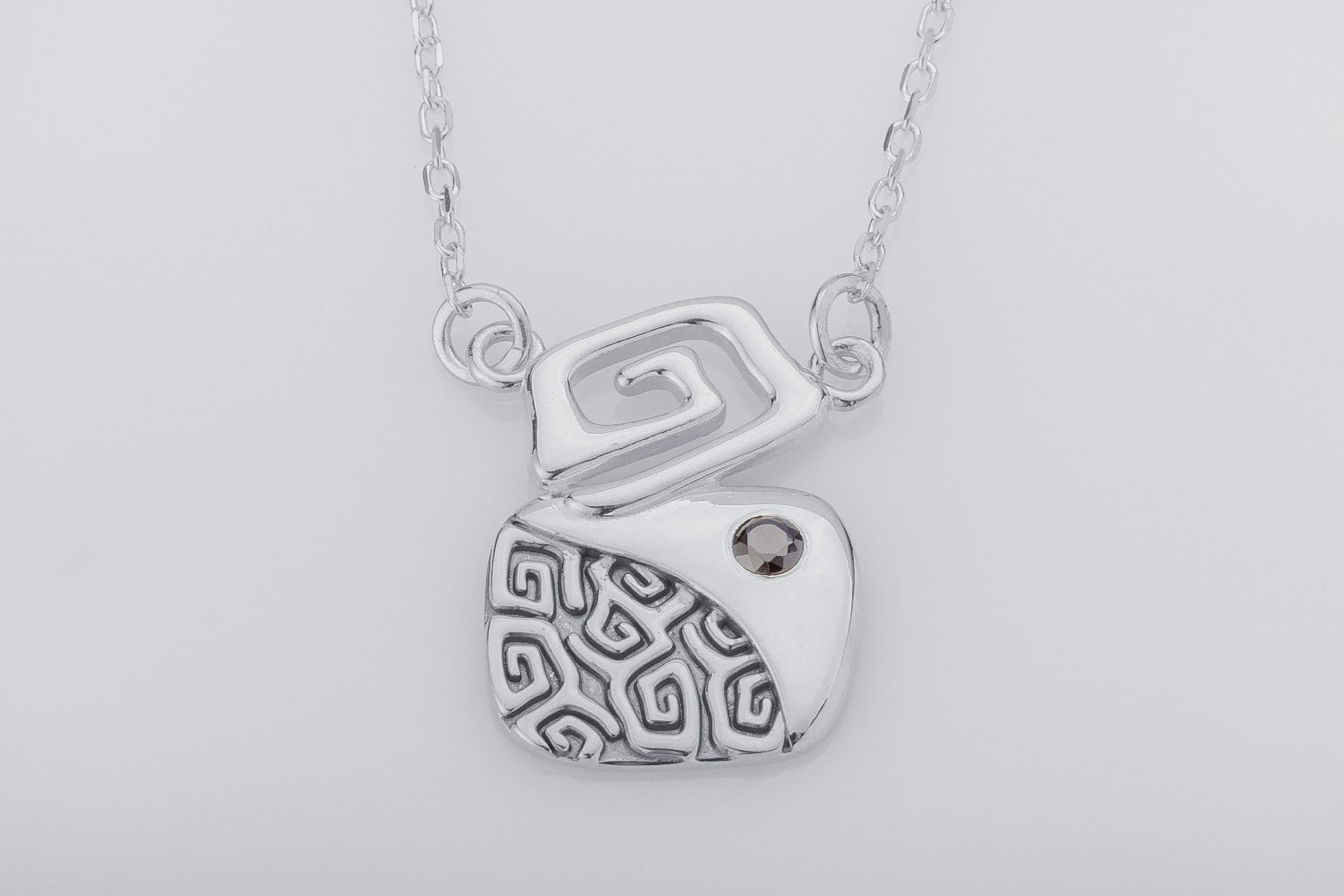 Calm and Angry Black Sea Pendant with Whirlpool and Gem, 925 Silver