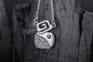 Calm and Angry Black Sea Pendant with Whirlpool and Gem, 925 Silver - vikingworkshop