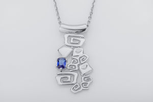 Sea Foam Pendant with Pebble Stone and Blue Gem, 925 silver - vikingworkshop