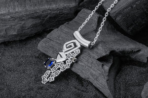 Sea Whirlpools Pendant with Blue Gem, 925 silver - vikingworkshop