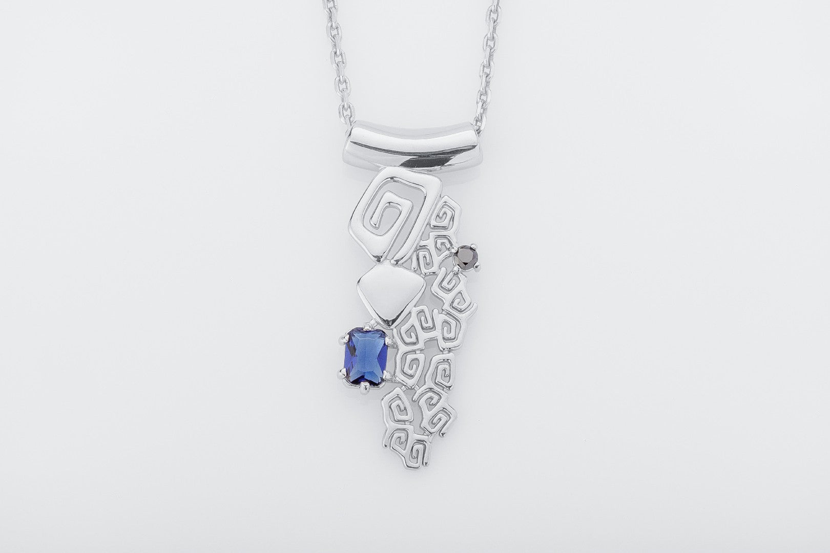 Sea Whirlpools Pendant with Blue Gem, 925 silver