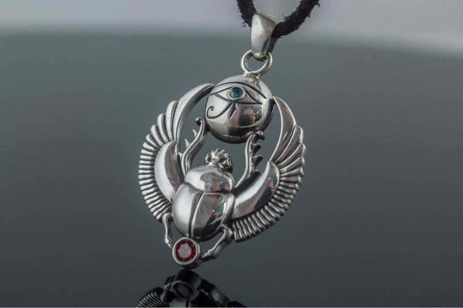 Scarabaeus with Udjat Symbol Sterling Silver Handmade Egypt Jewelry - vikingworkshop