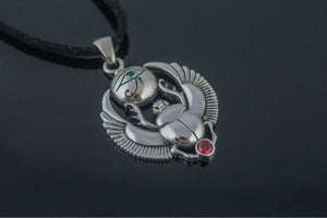 Scarabaeus with Udjat Symbol Sterling Silver Handmade Egypt Jewelry - vikingworkshop