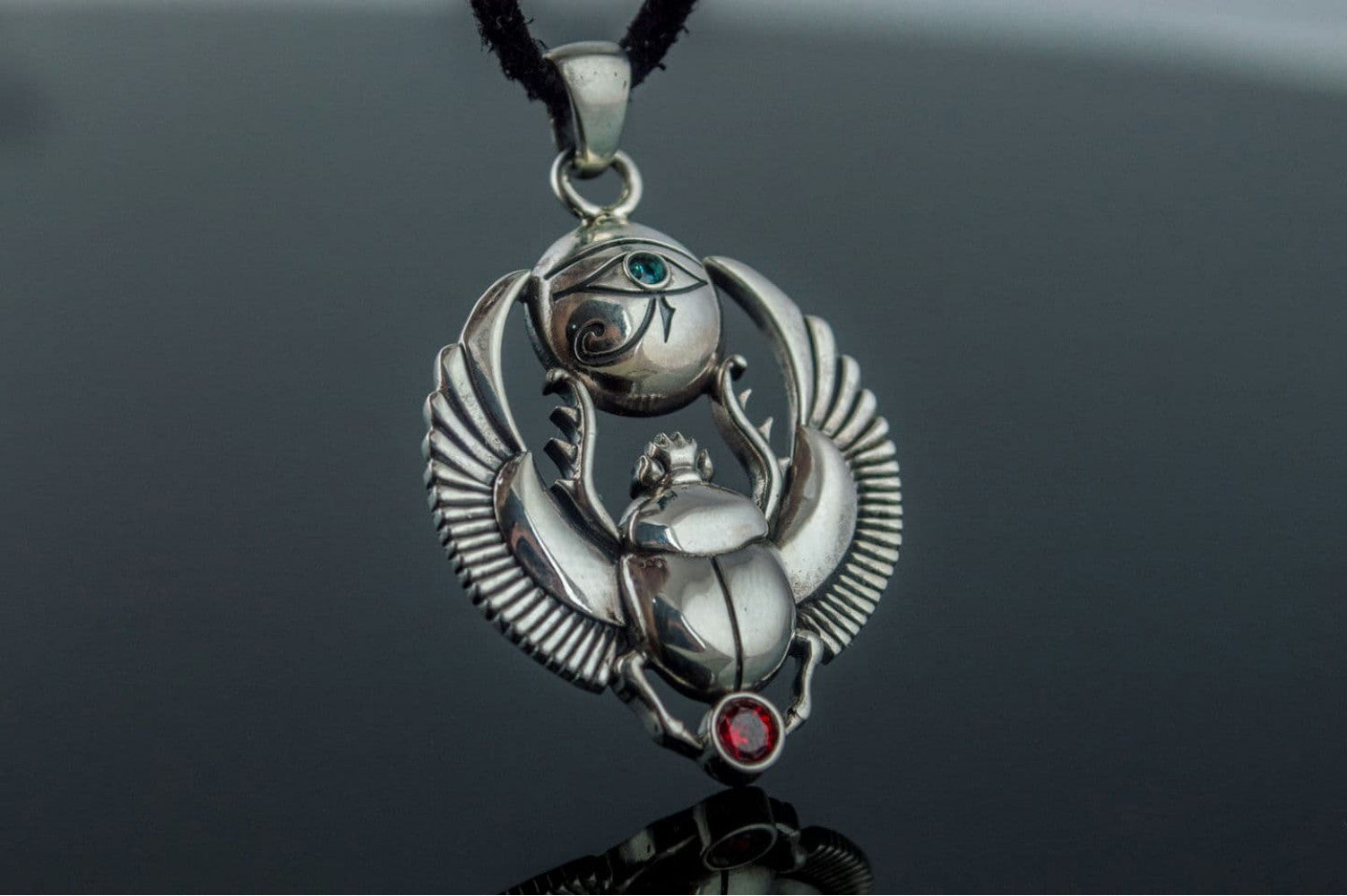 Scarabaeus with Udjat Symbol Sterling Silver Handmade Egypt Jewelry - vikingworkshop