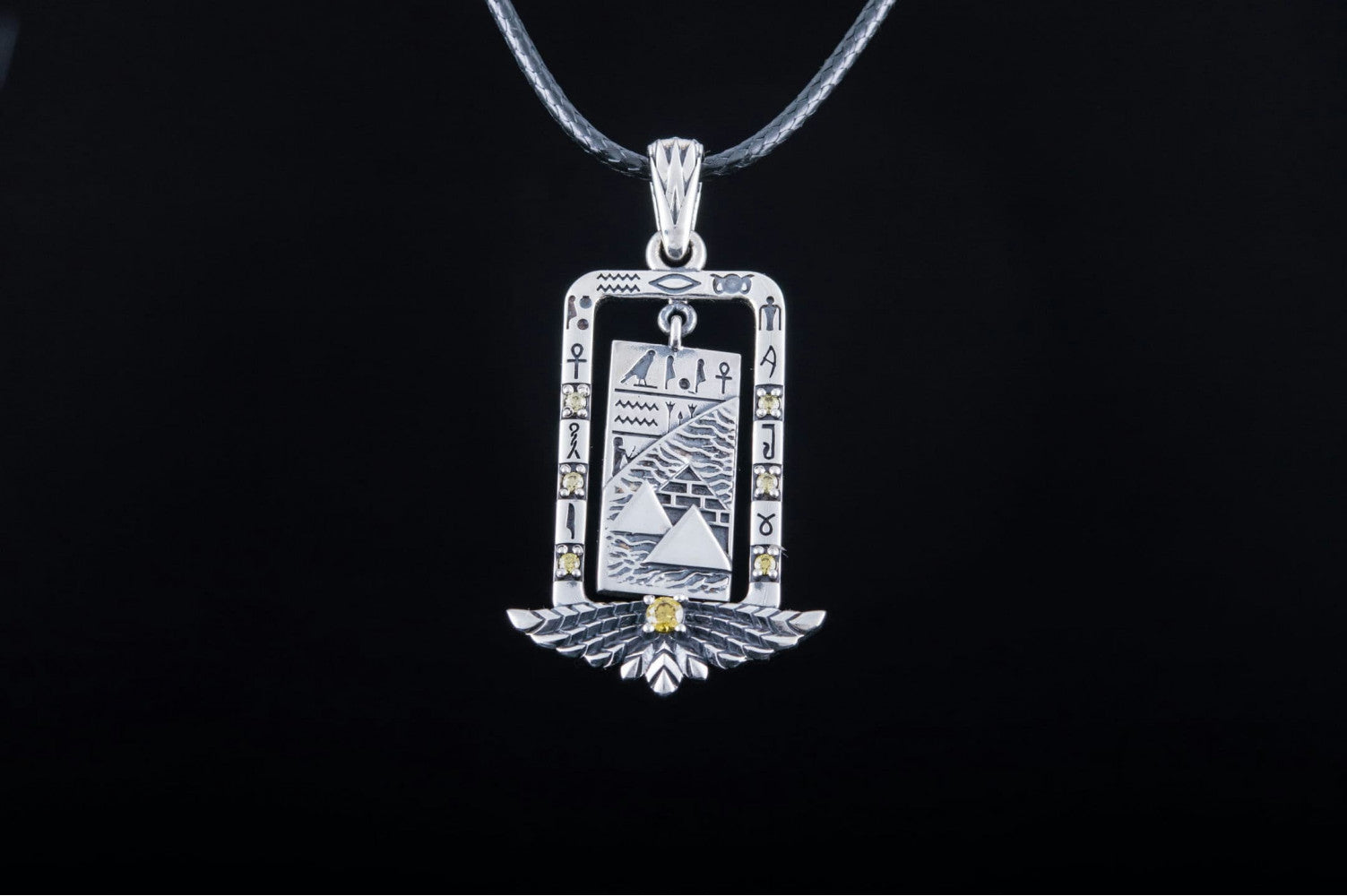 Egypt Pendant with Piramids and Cubic Zirconia Sterling Silver Jewelry - vikingworkshop