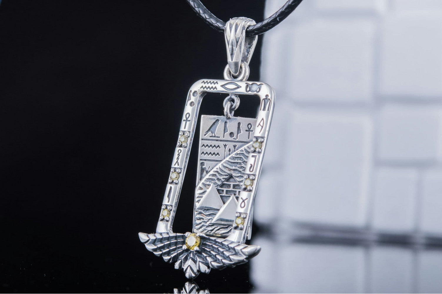 Egypt Pendant with Piramids and Cubic Zirconia Sterling Silver Jewelry - vikingworkshop