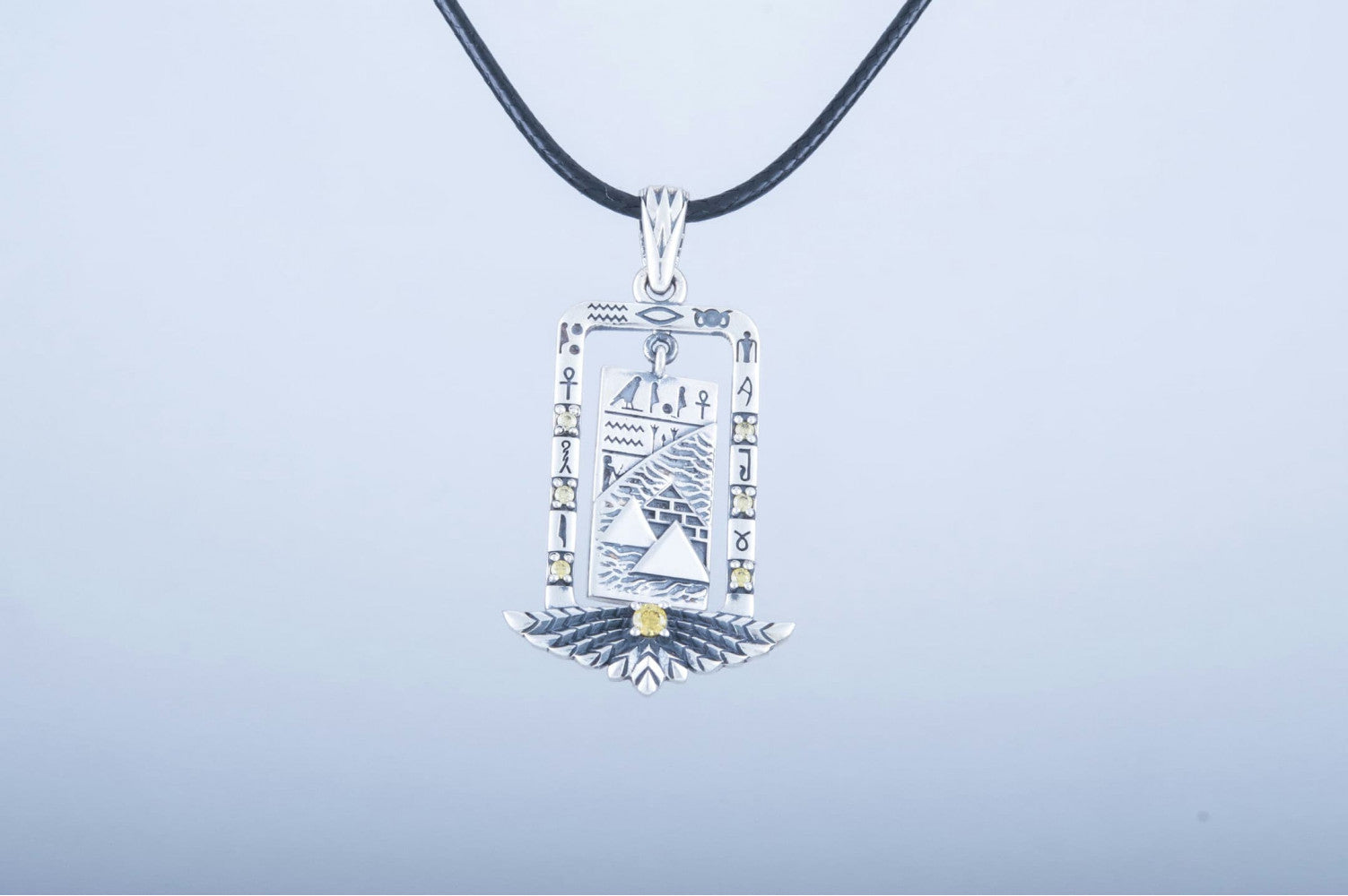 Egypt Pendant with Piramids and Cubic Zirconia Sterling Silver Jewelry - vikingworkshop