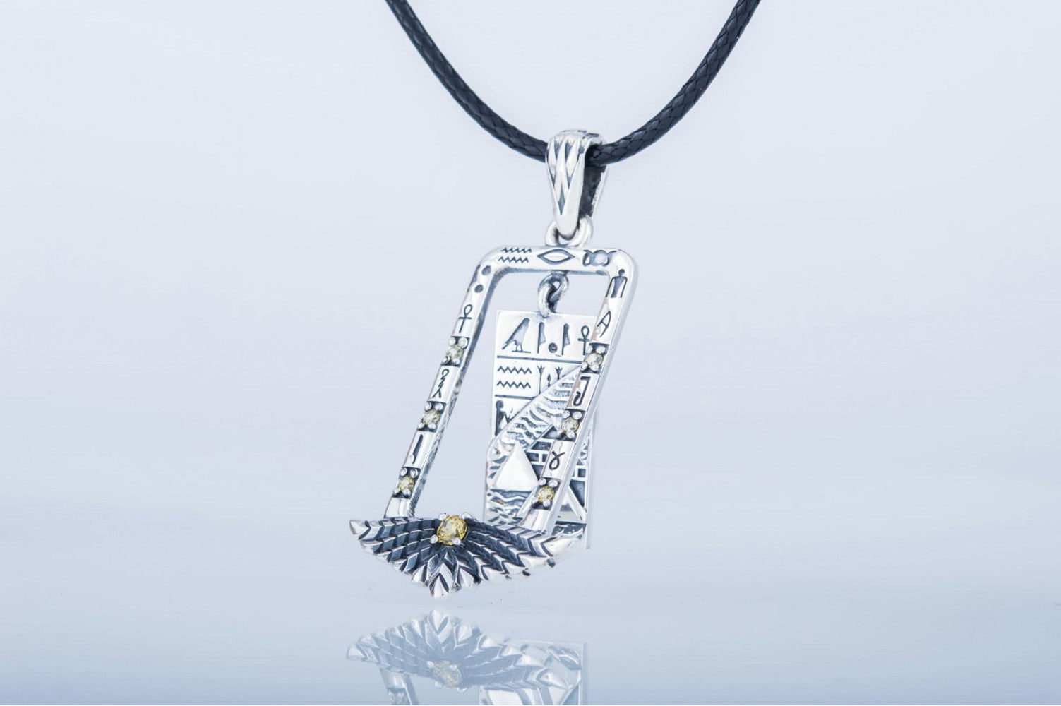 Egypt Pendant with Piramids and Cubic Zirconia Sterling Silver Jewelry - vikingworkshop