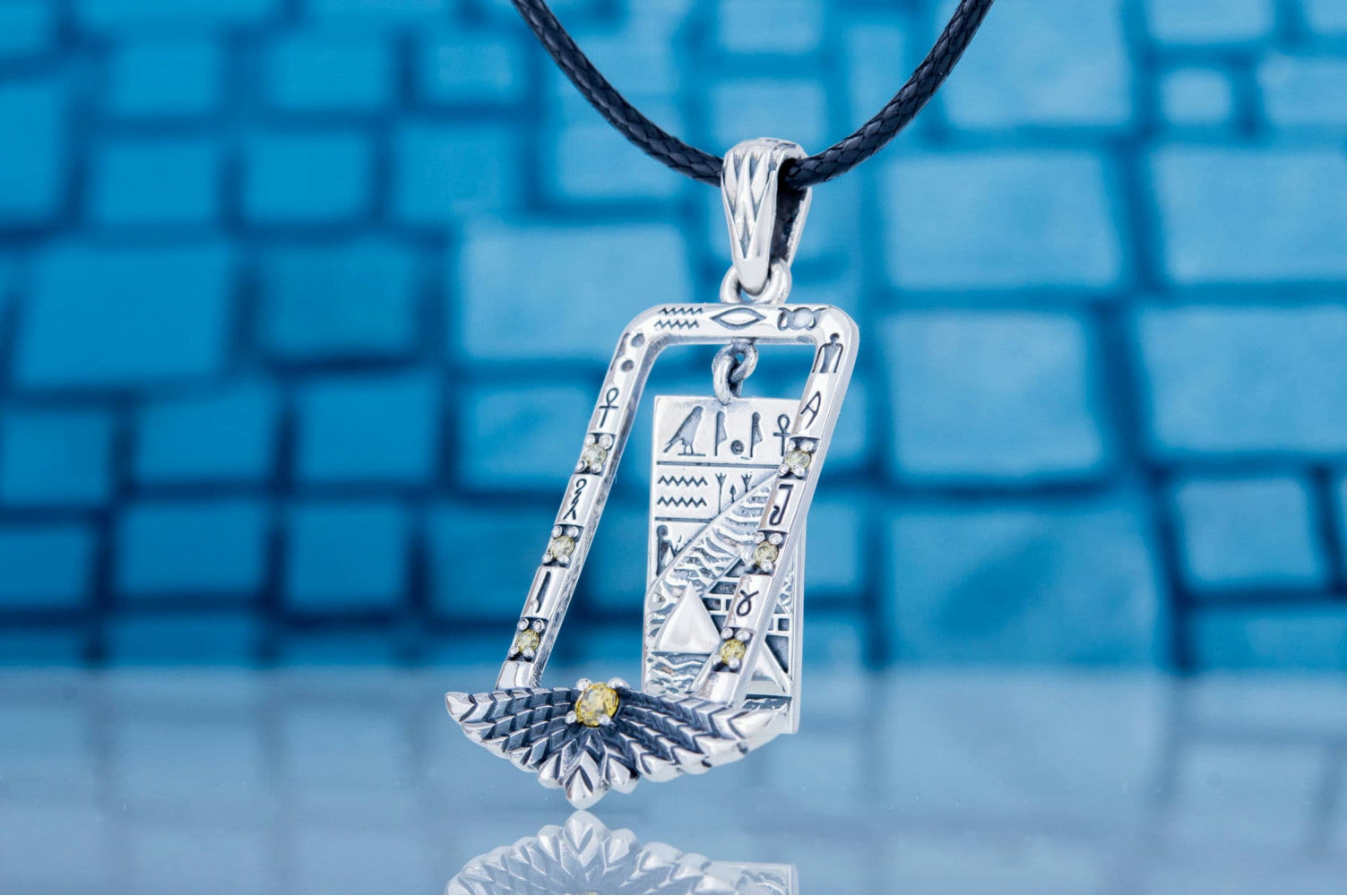 Egypt Pendant with Piramids and Cubic Zirconia Sterling Silver Jewelry - vikingworkshop