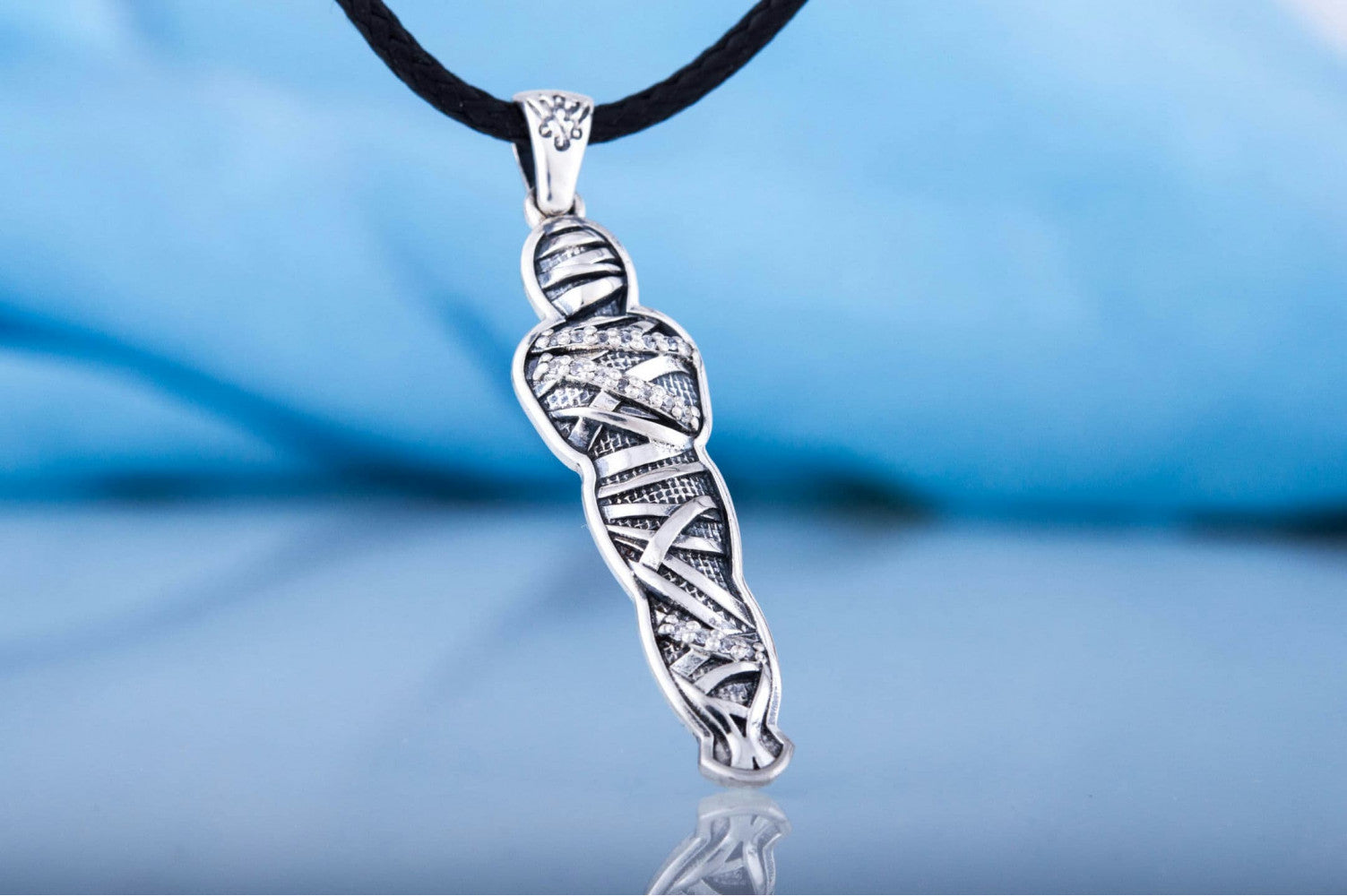 Mummy Jewelry Pendant with Cubic Zirconia Sterling Silver Egypt Jewelry - vikingworkshop