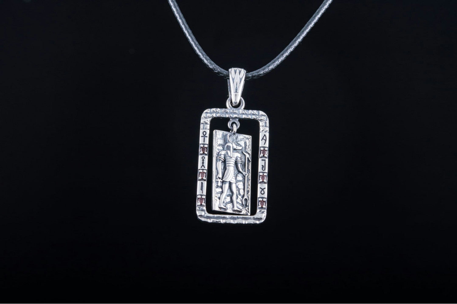 Egypt Pendant with Anubis and Cubic Zirconia Sterling Silver Jewelry - vikingworkshop