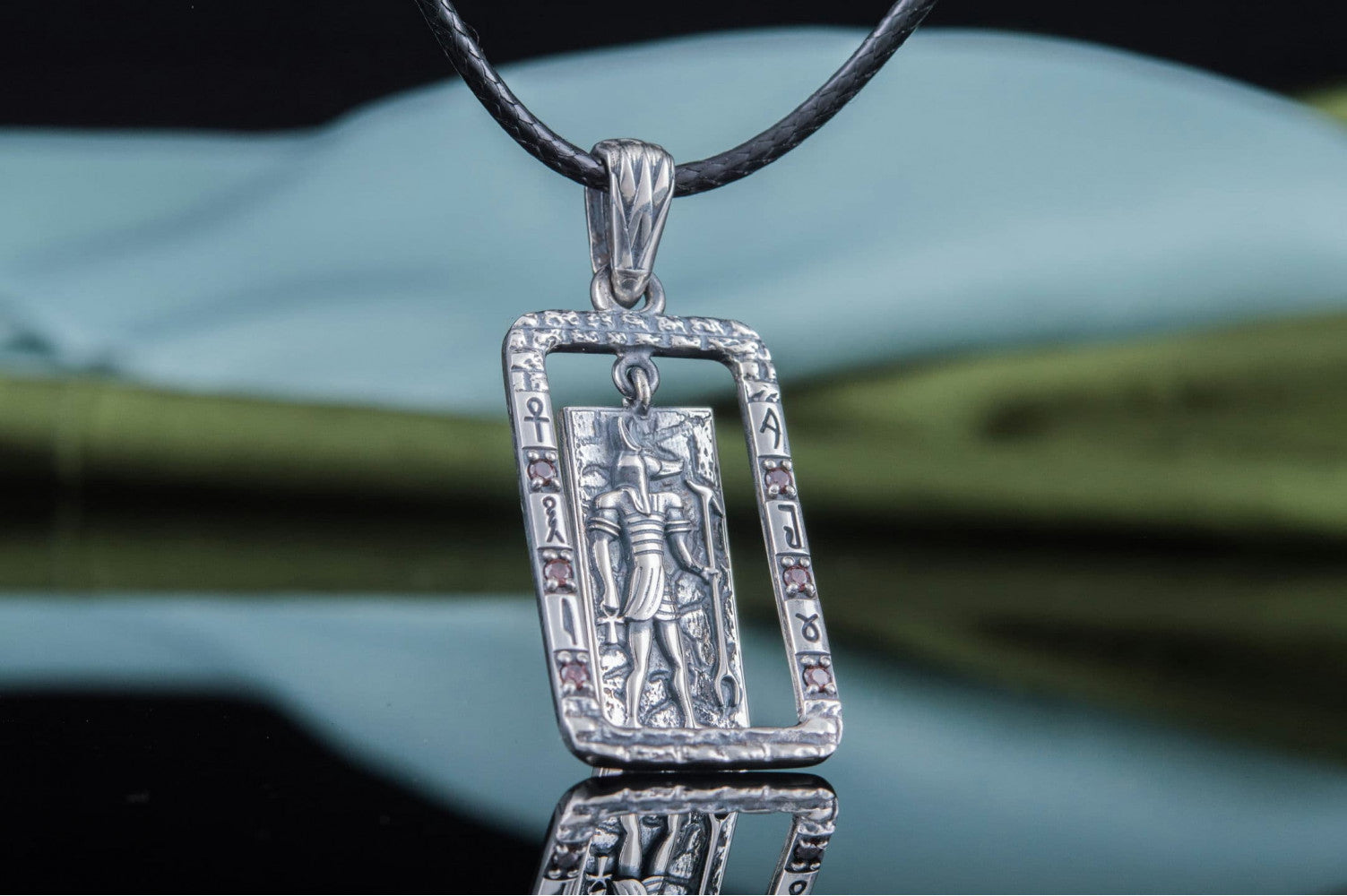 Egypt Pendant with Anubis and Cubic Zirconia Sterling Silver Jewelry - vikingworkshop