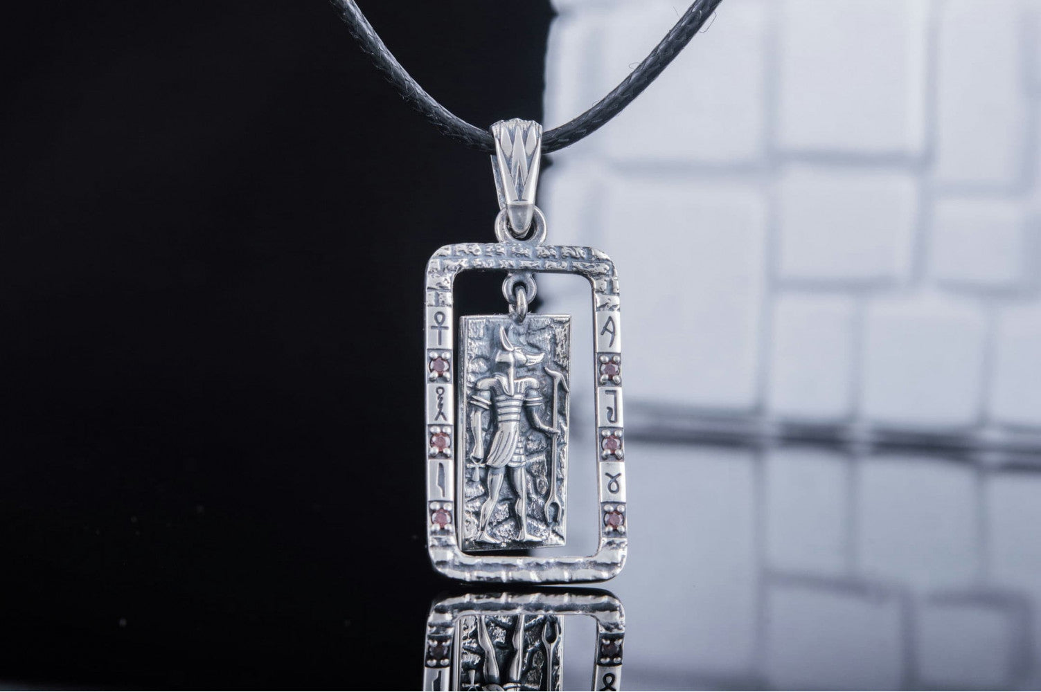 Egypt Pendant with Anubis and Cubic Zirconia Sterling Silver Jewelry - vikingworkshop