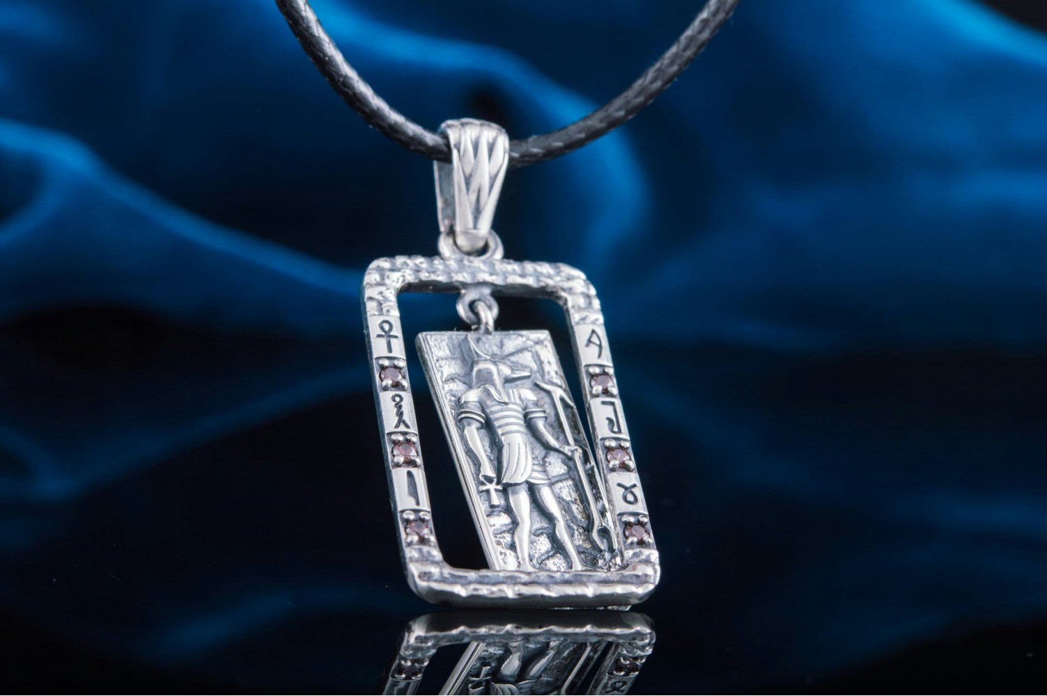 Egypt Pendant with Anubis and Cubic Zirconia Sterling Silver Jewelry - vikingworkshop