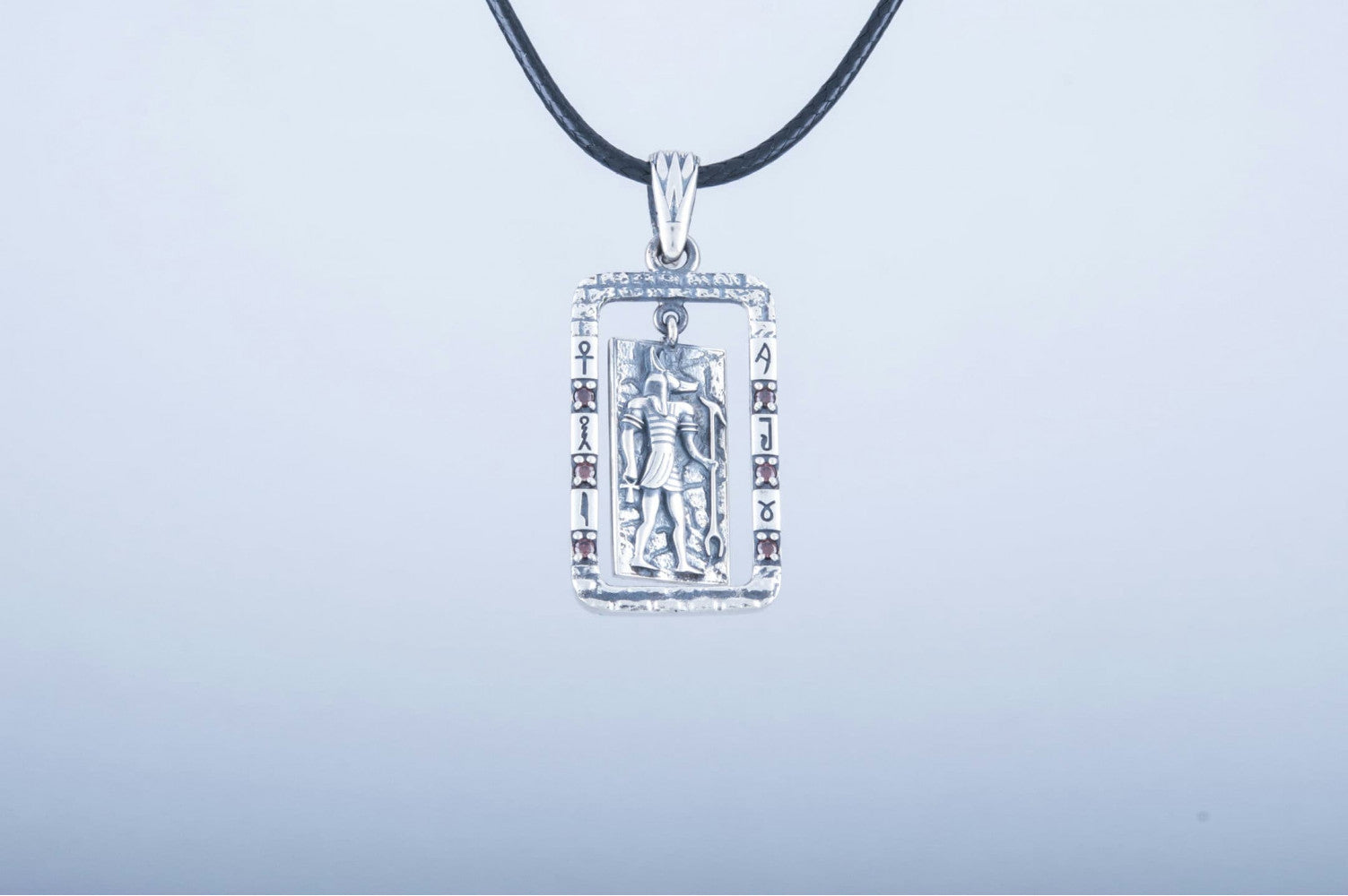 Egypt Pendant with Anubis and Cubic Zirconia Sterling Silver Jewelry - vikingworkshop