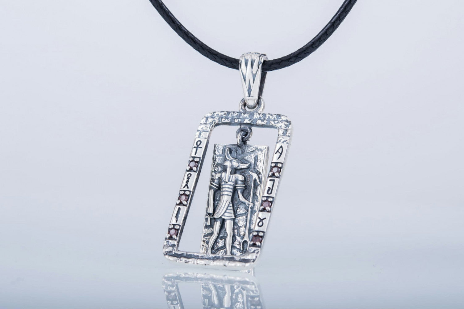 Egypt Pendant with Anubis and Cubic Zirconia Sterling Silver Jewelry - vikingworkshop