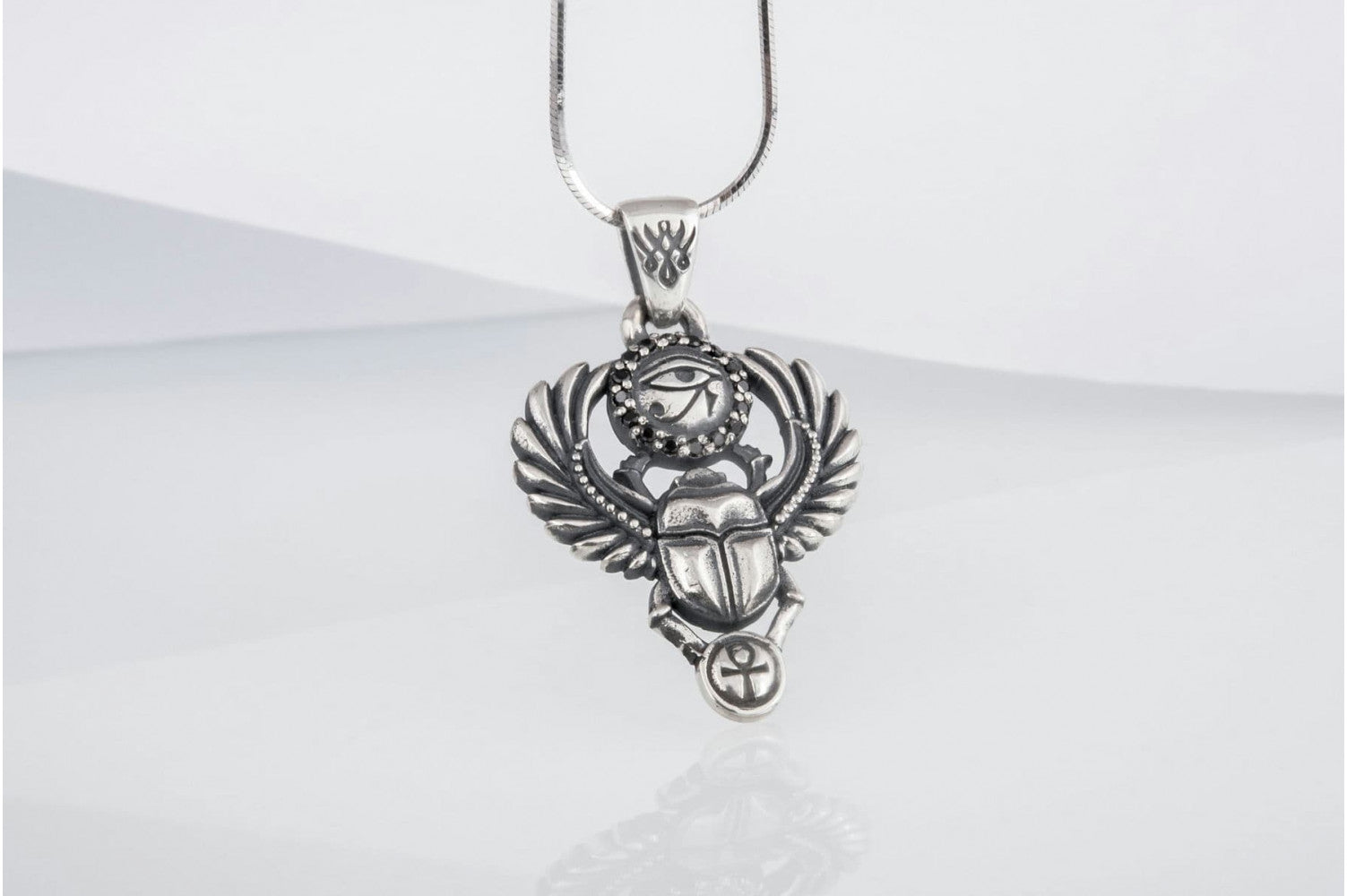 Scarabaeus with Udjat Symbol Pendant Sterling Silver Handmade Egypt Jewelry - vikingworkshop